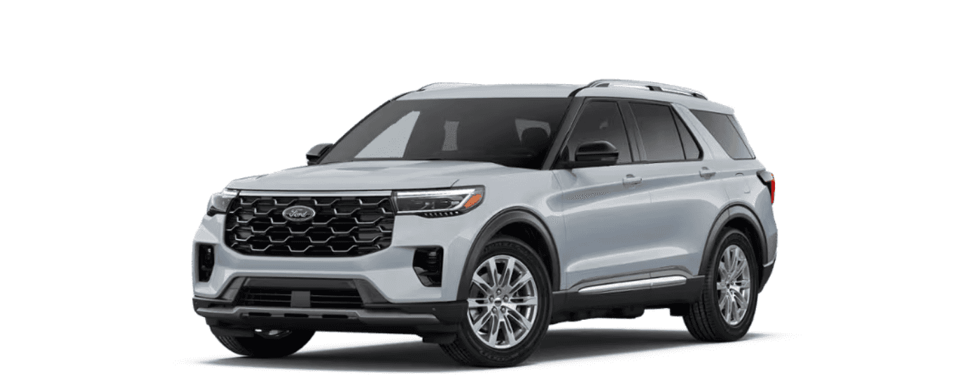Light blue 2026 Ford Explorer Platinum angled left