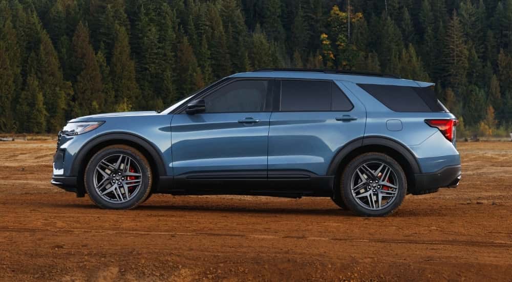 Blue 2026 Ford Explorer ST parked off-road
