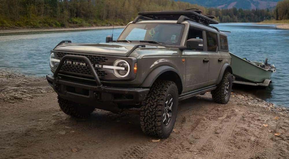 A gray 2026 Ford Bronco towing a boat out of water