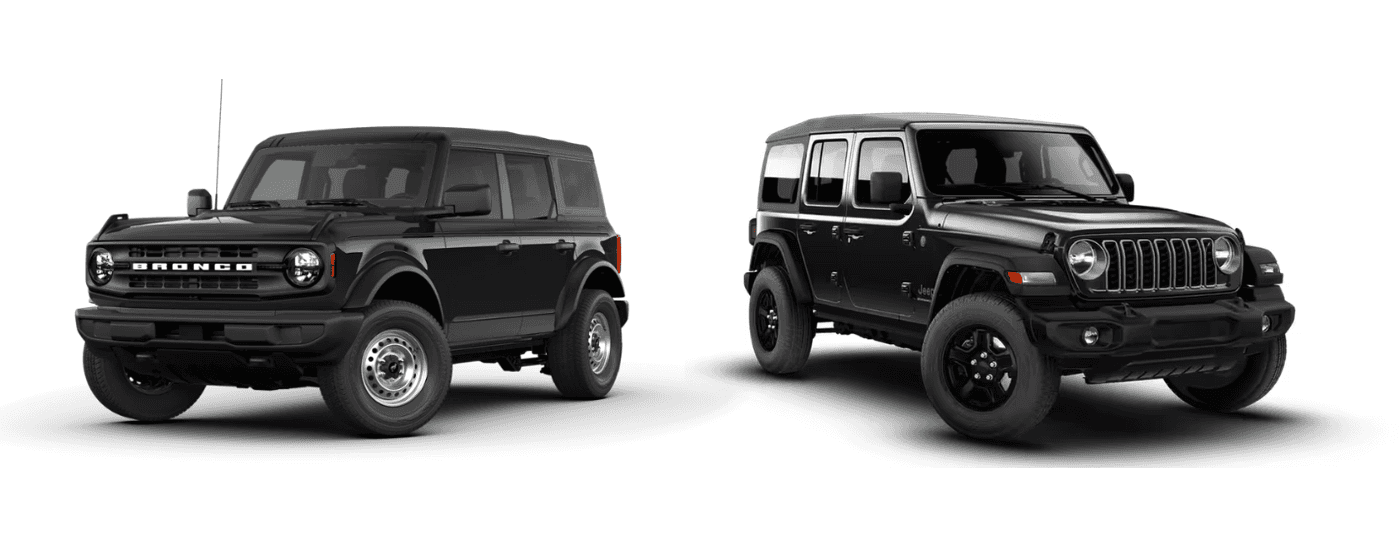 A black 2026 Ford Bronco vs a black 2026 Jeep Wrangler