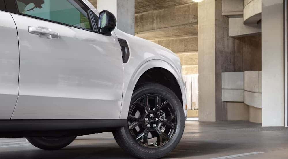 Close-up of the frontend on a white 2026 Ford Maverick.