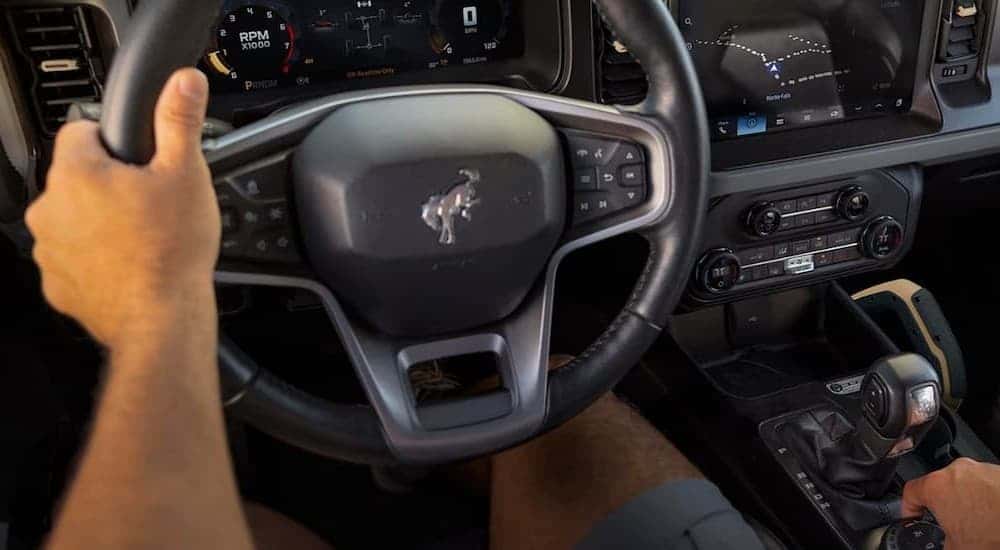 Steering wheel in a 2026 Ford Bronco Sport.