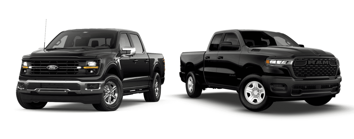 A black 2026 Ford F-150 vs a black 2026 Ram 1500