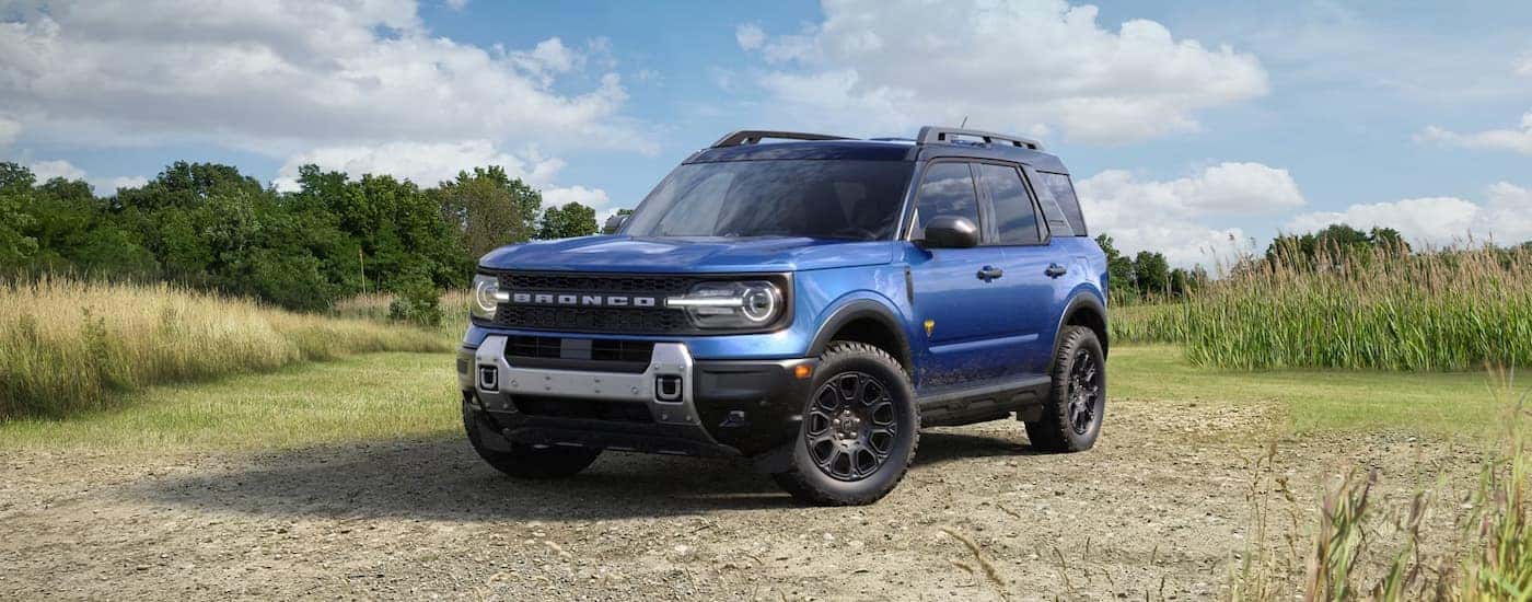 A blue 2026 Ford Bronco Sport Big Bend parked off-road