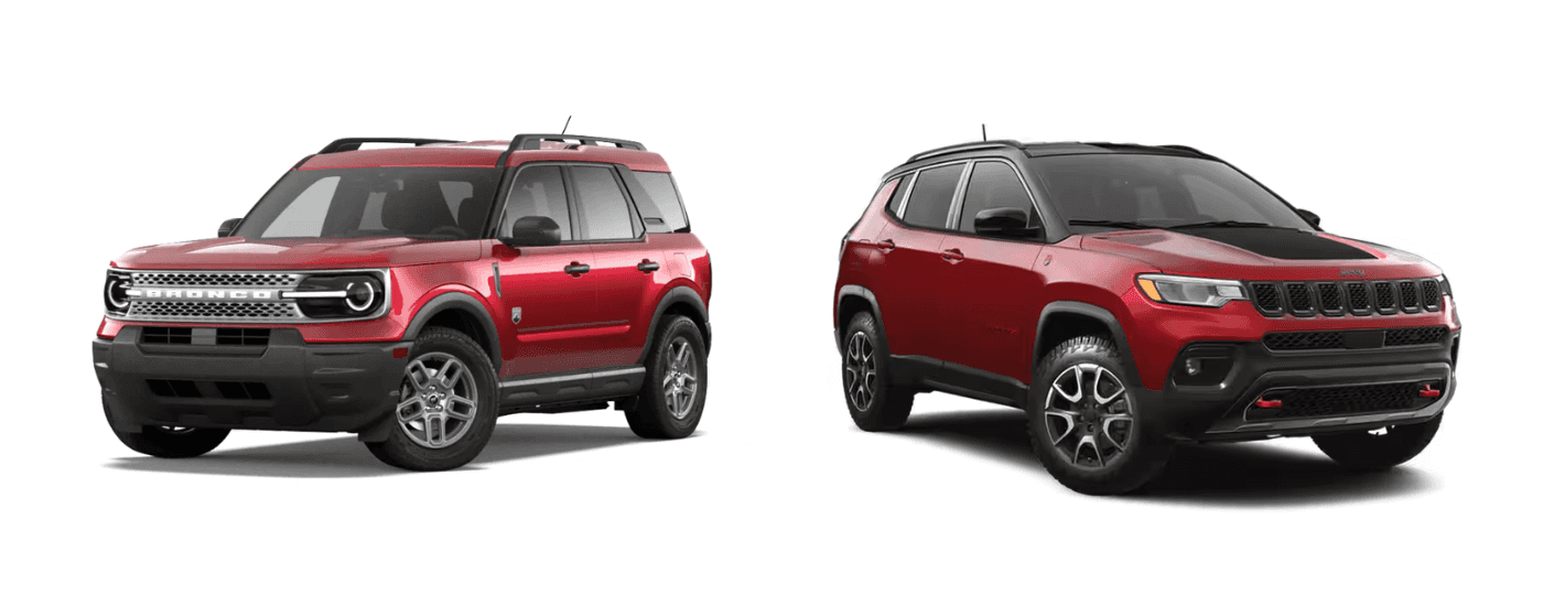 A red 2026 Ford Bronco Sport vs a red 2026 Jeep Compass