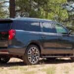 Black 2026 Ford Expedition MAX Platinum parked in the woods