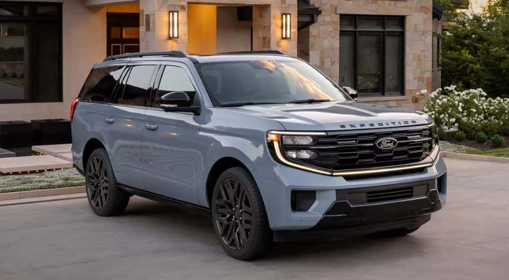 Blue 2026 Ford Expedition parked in a driveway