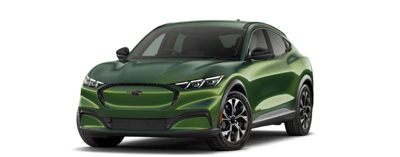 A green 2026 Ford Mustang Mach-E angled left.