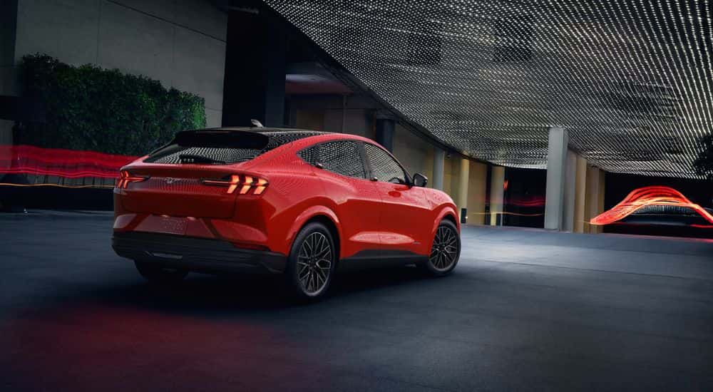 Red 2026 Ford Mustang Mach-E rear viw