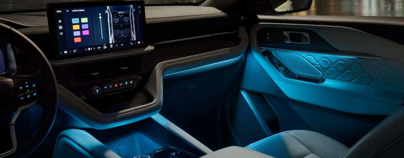 Infotainment display and ambient lighting inside a 2026 Ford Explorer