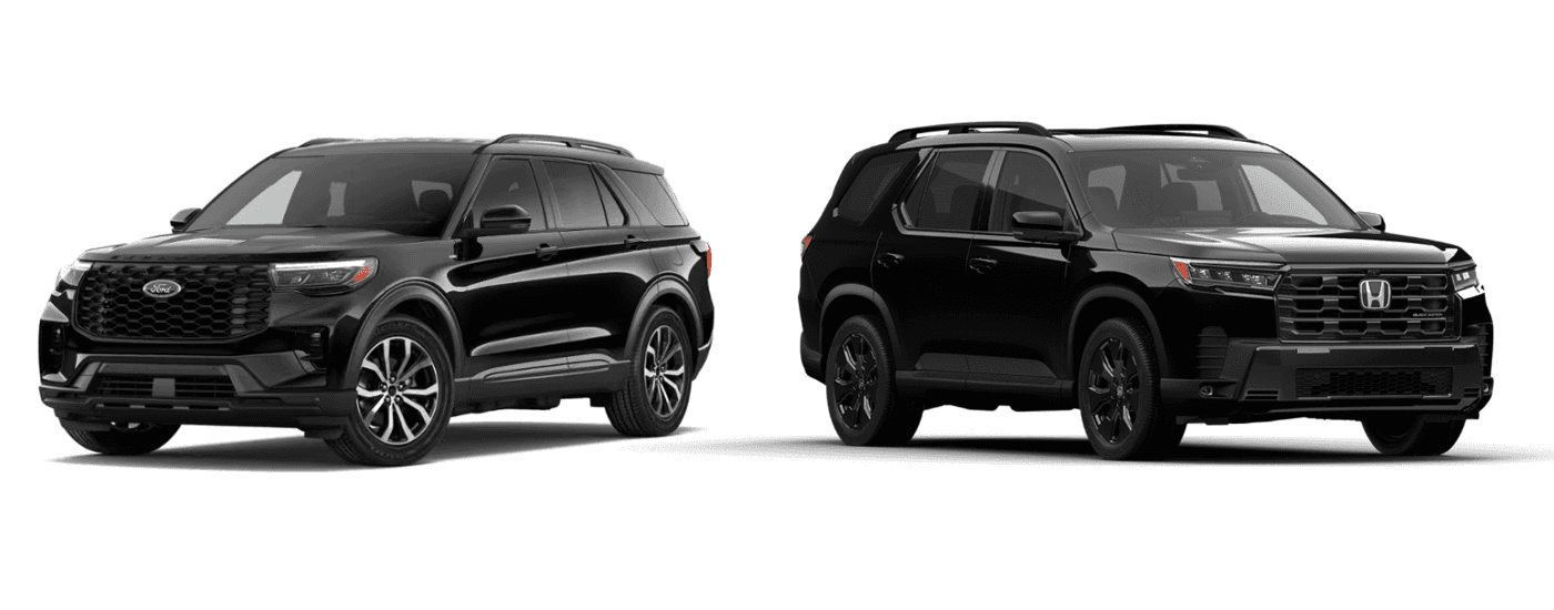 A black 2026 Ford Explorer vs a black 2026 Honda Pilot