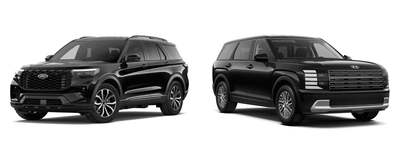 A black 2026 Ford Explorer vs a black 2026 Hyundai Palisade