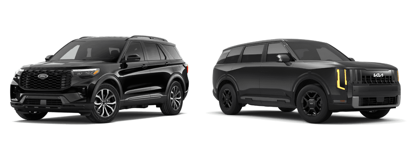 A black 2026 Ford Explorer vs a black 2027 Kia Telluride