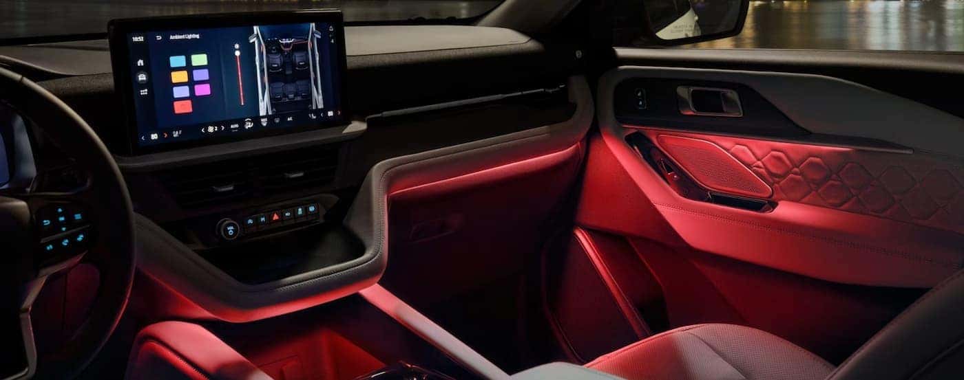 Black and red interior and dash in a 2026 Ford Explorer.
