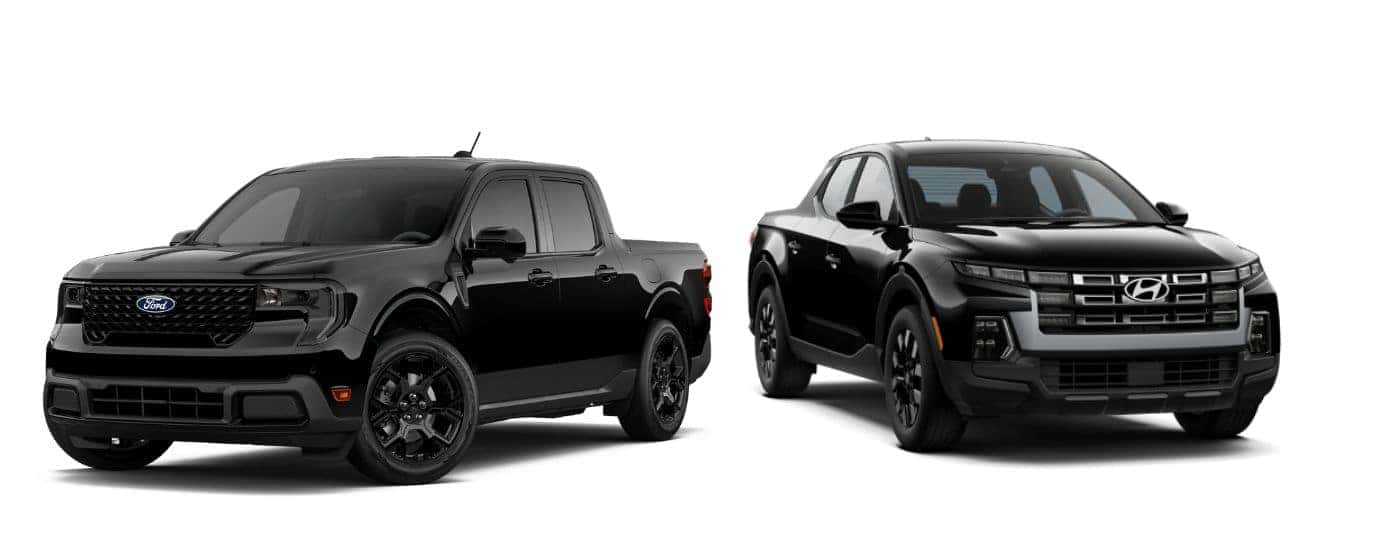 A black 2026 Ford Maverick vs a black 2026 Hyundai Santa Cruz.