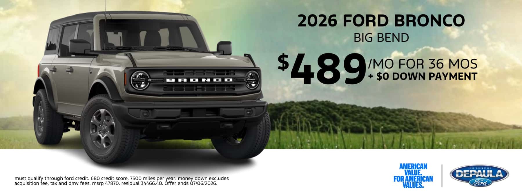 2026 FORD BRONCO BIG BEND $489/MO FOR 36 MOS +$0 DOWN PAYMENT