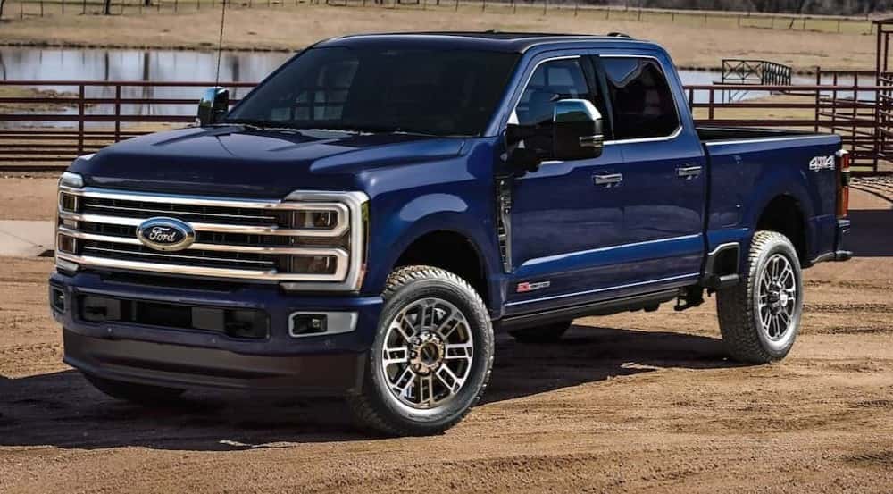 A blue 2026 Ford F-350 parked offroad.