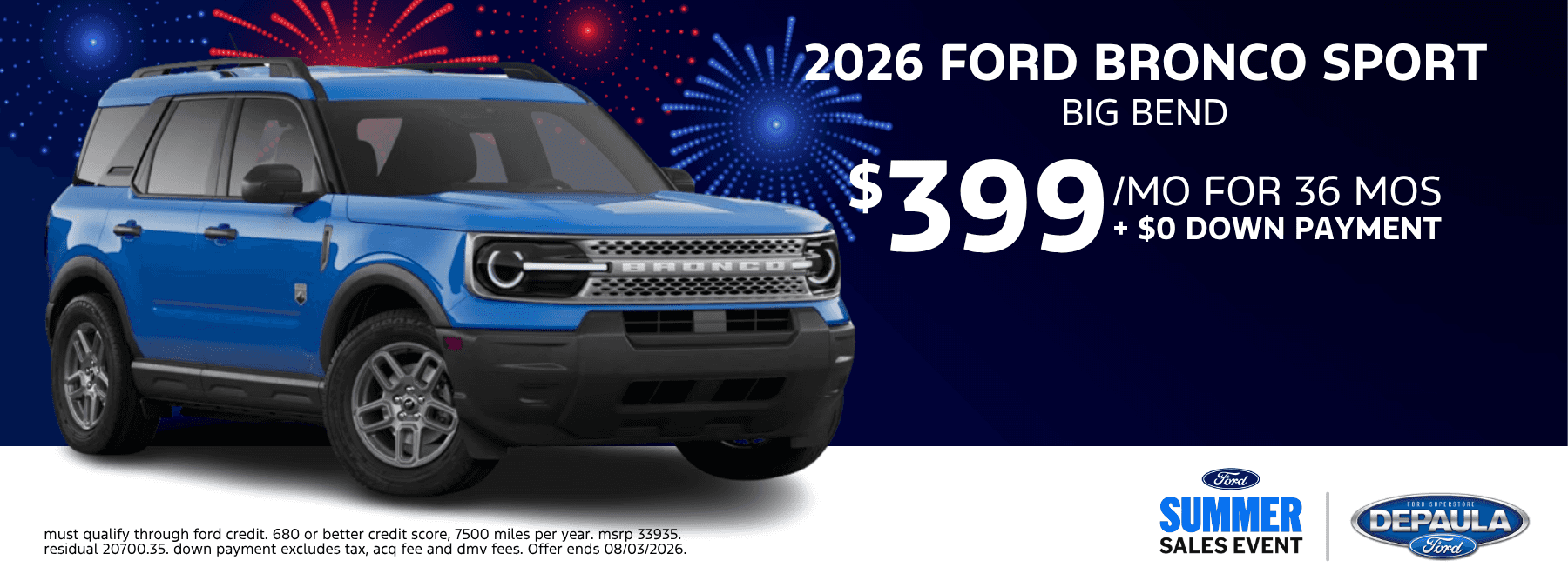 2026 FORD BRONCO SPORT BIG BEND $399 /MO FOR 36 MOS + $0 DOWN PAYMENT