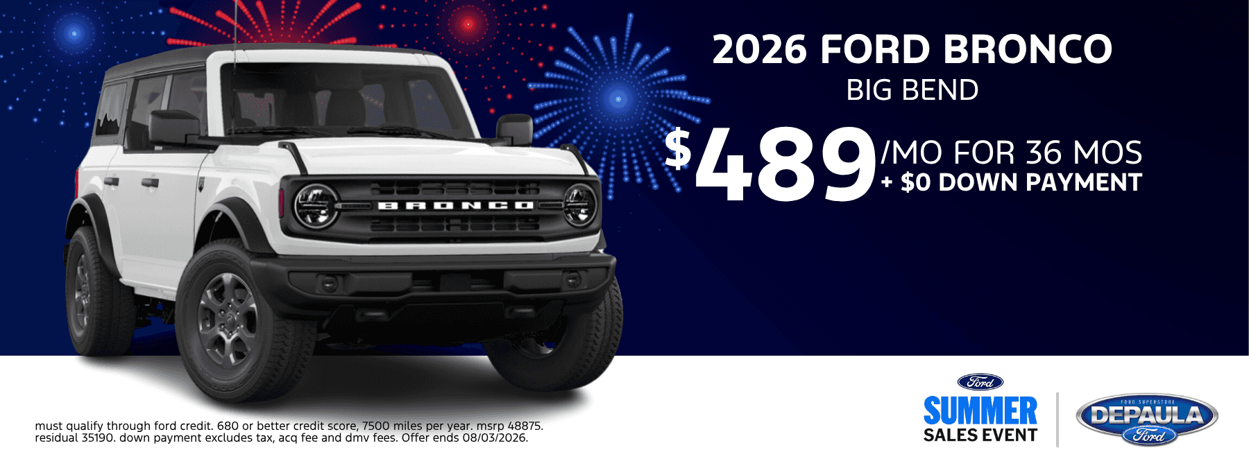 2026 FORD BRONCO BIG BEND $489 /MO FOR 36 MOS + $0 DOWN PAYMENT