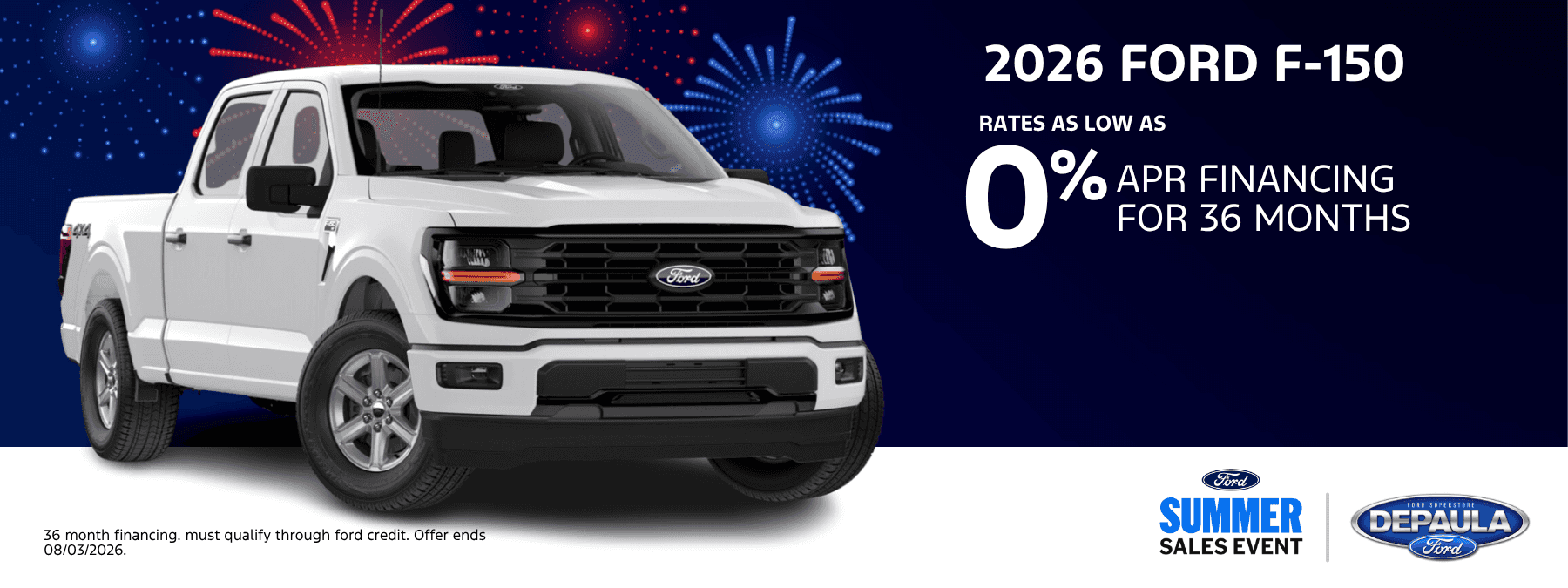 2026 FORD F-150 RATE AS LOW AS 0% APR FINANCING FOR 36 MONTHS