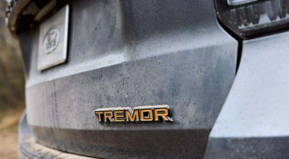 Close up of the rear gate on a gray 2026 Ford Explorer Tremor.