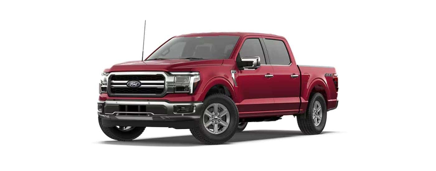 Red 2026 Ford F-150 Lariat angled left.