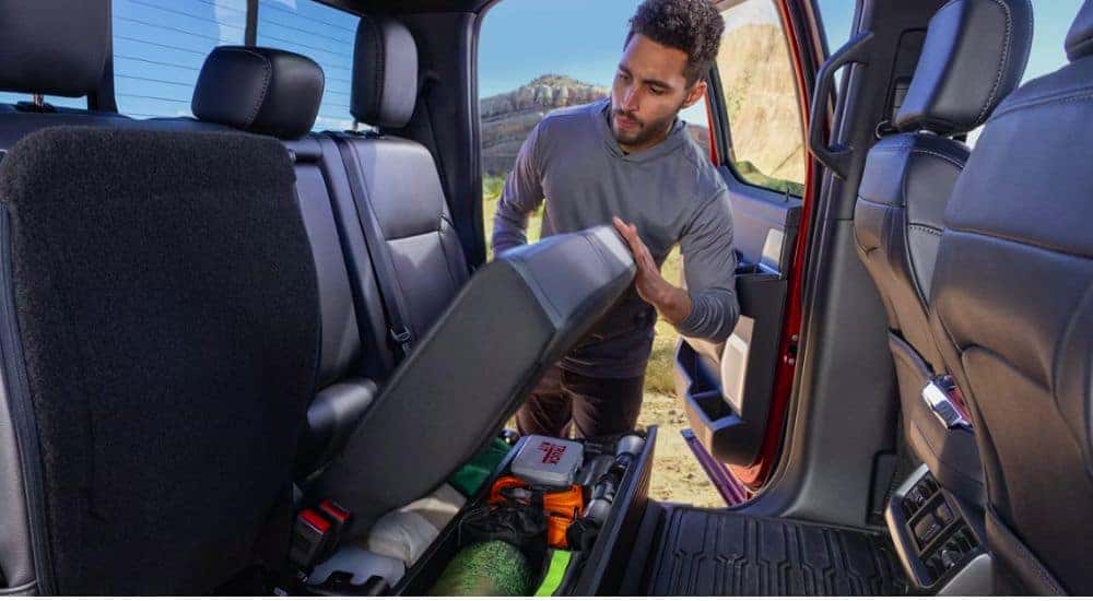 The under seat storage on a 2026 Ford F-150.
