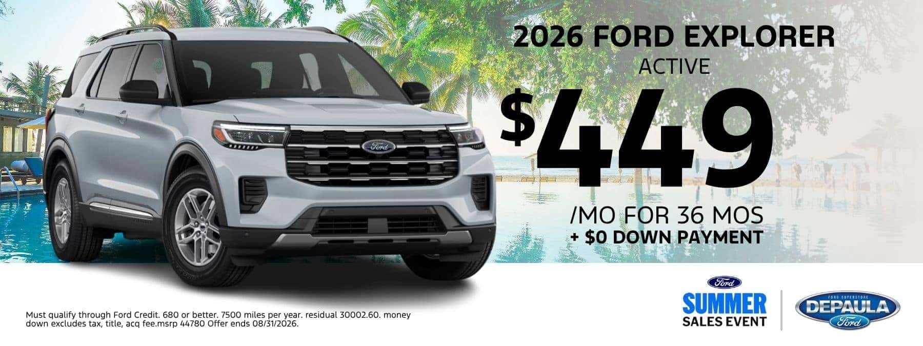 2026 FORD EXPLORER ACTIVE $449 /MO FOR 36 MOS + $0 DOWN PAYMENT