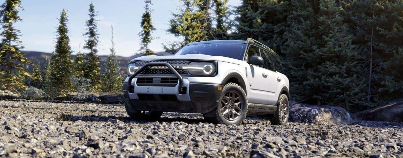 White 2026 Ford Bronco Sport parked on rocks