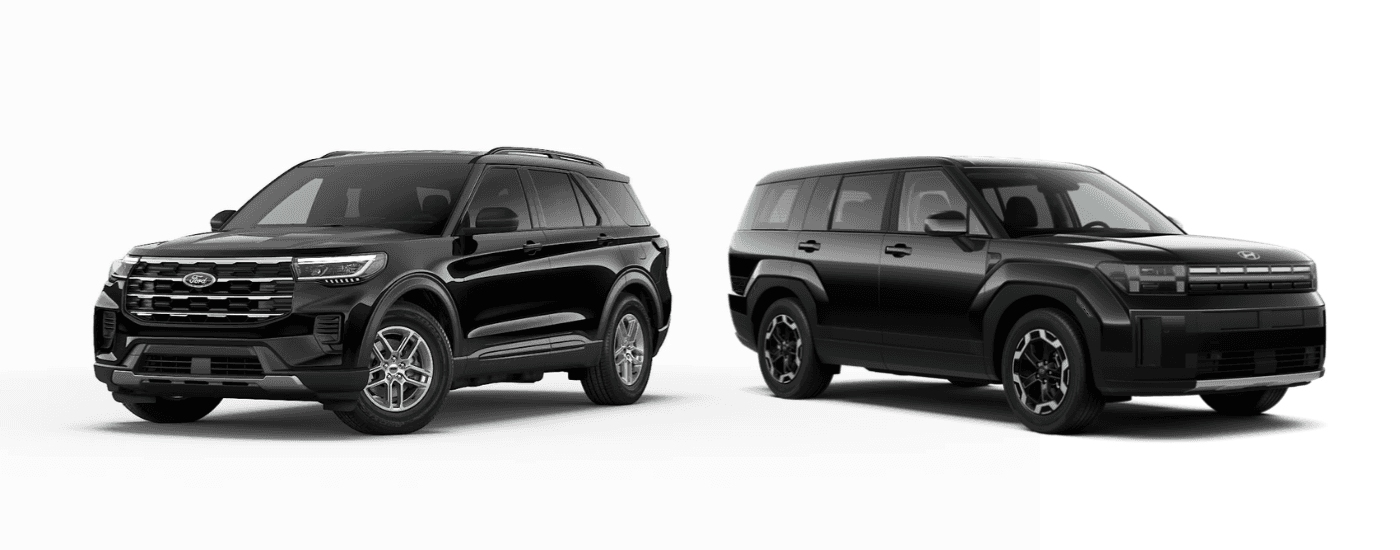 A black 2026 Ford Explorer vs a black 2026 Hyundai Santa Fe