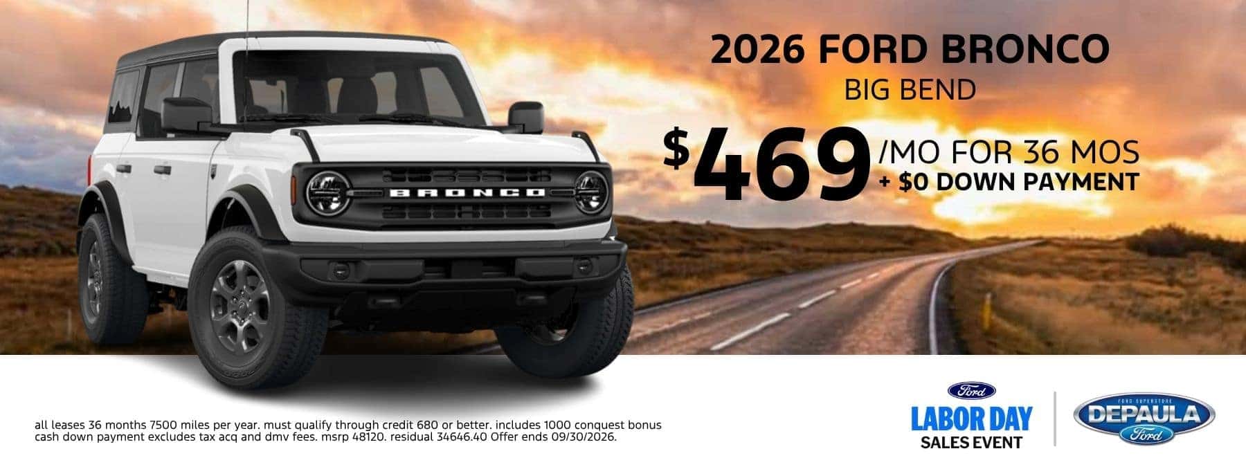 2026 FORD BRONCO BIG BEND $469 /MO FOR 36 MOS + $0 DOWN PAYMENT