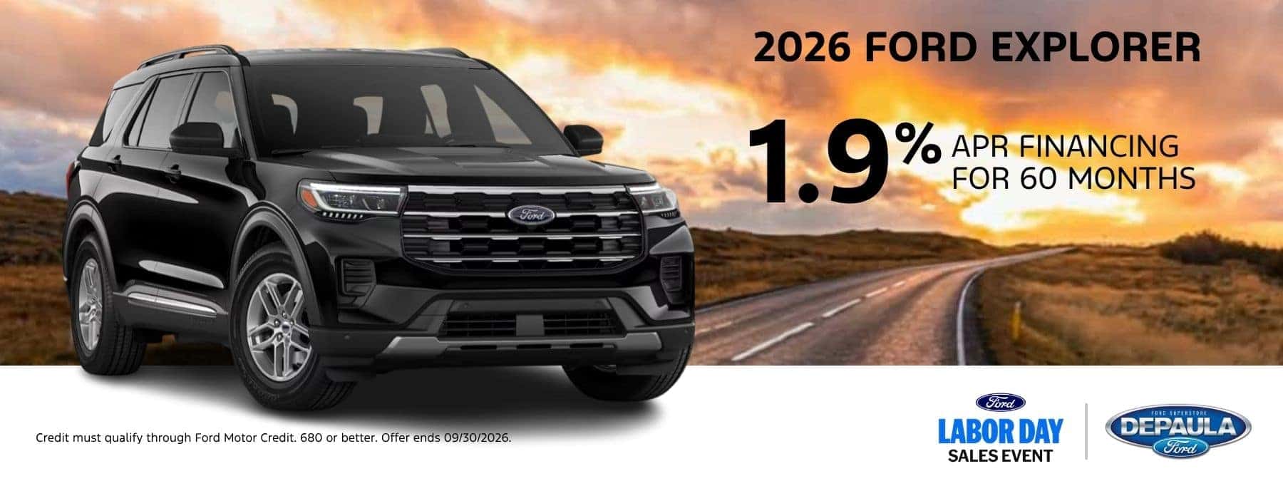 2026.9 (APR) 2026 FORD EXPLORER 1.9% APR FINANCING FOR 60 MONTHS