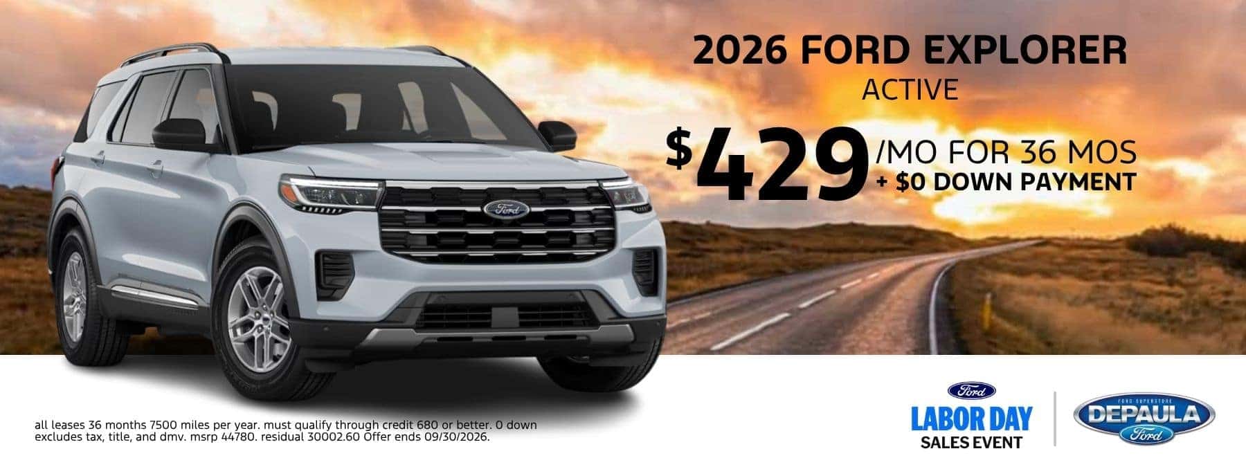 2026 FORD EXPLORER ACTIVE $429 /MO FOR 36 MOS + $0 DOWN PAYMENT