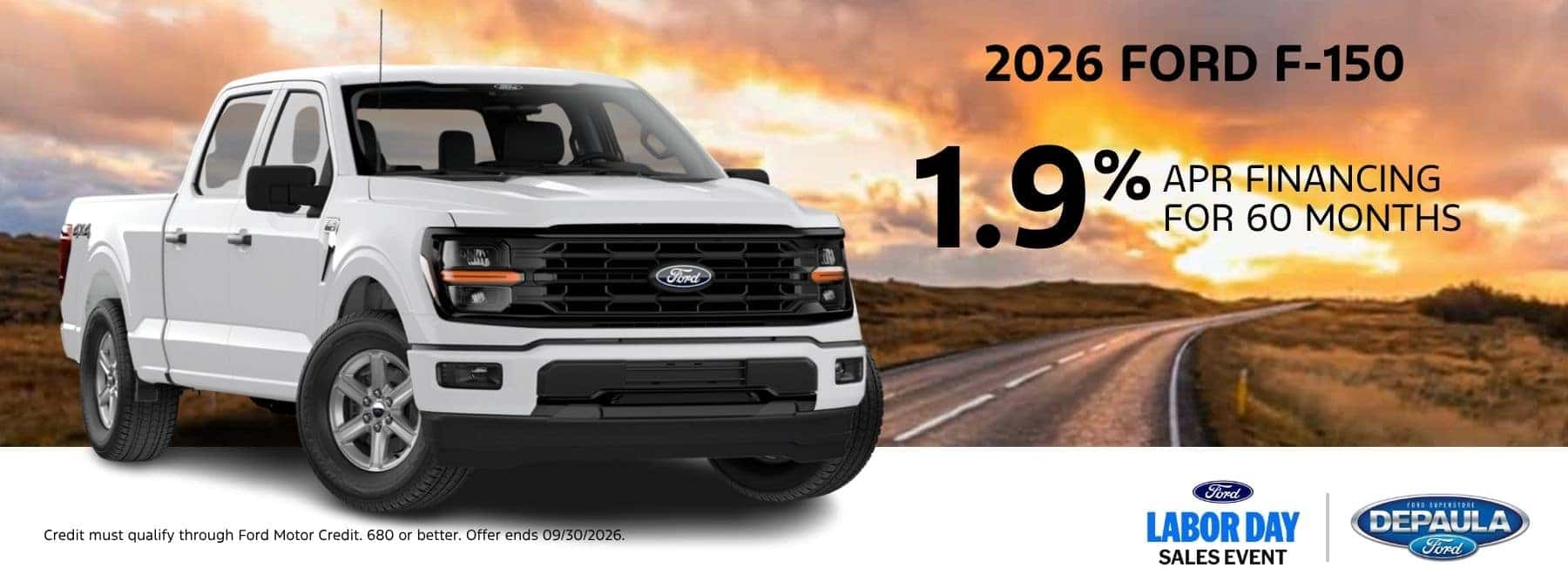 2026 FORD F-150 1.9% APR FINANCING FOR 60 MONTHS