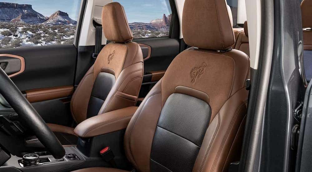 Black and brown interior in a 2024 Ford Bronco.