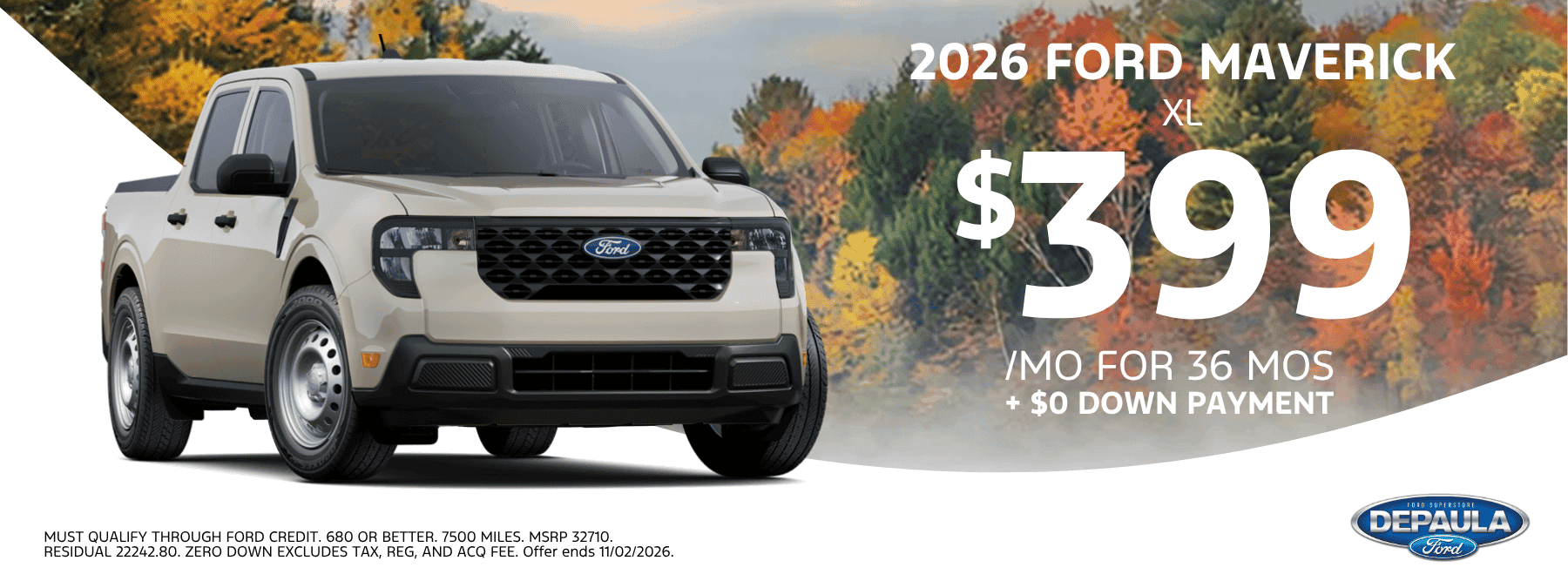2026 FORD MAVERICK XL $399 /MO FOR 36 MOS + $0 DOWN PAYMENT