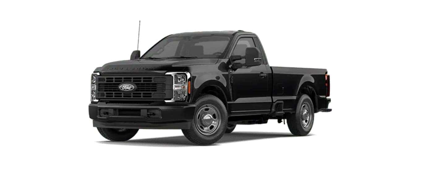 A black 2027 Super Duty F-350 angled left on a white background.