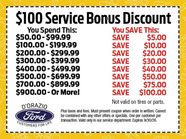 $100 Service Bonus Discount | D'Orazio Ford