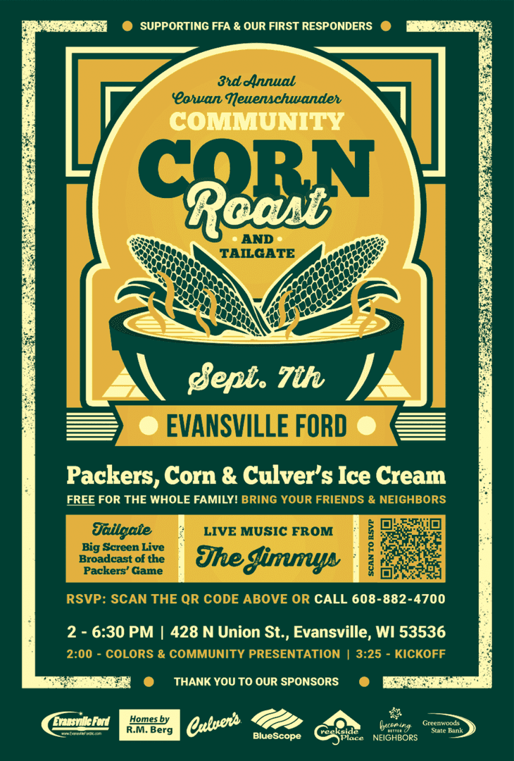 RSVP for the 3rd Annual Corn Roast! September 7th from 2-6:30pm