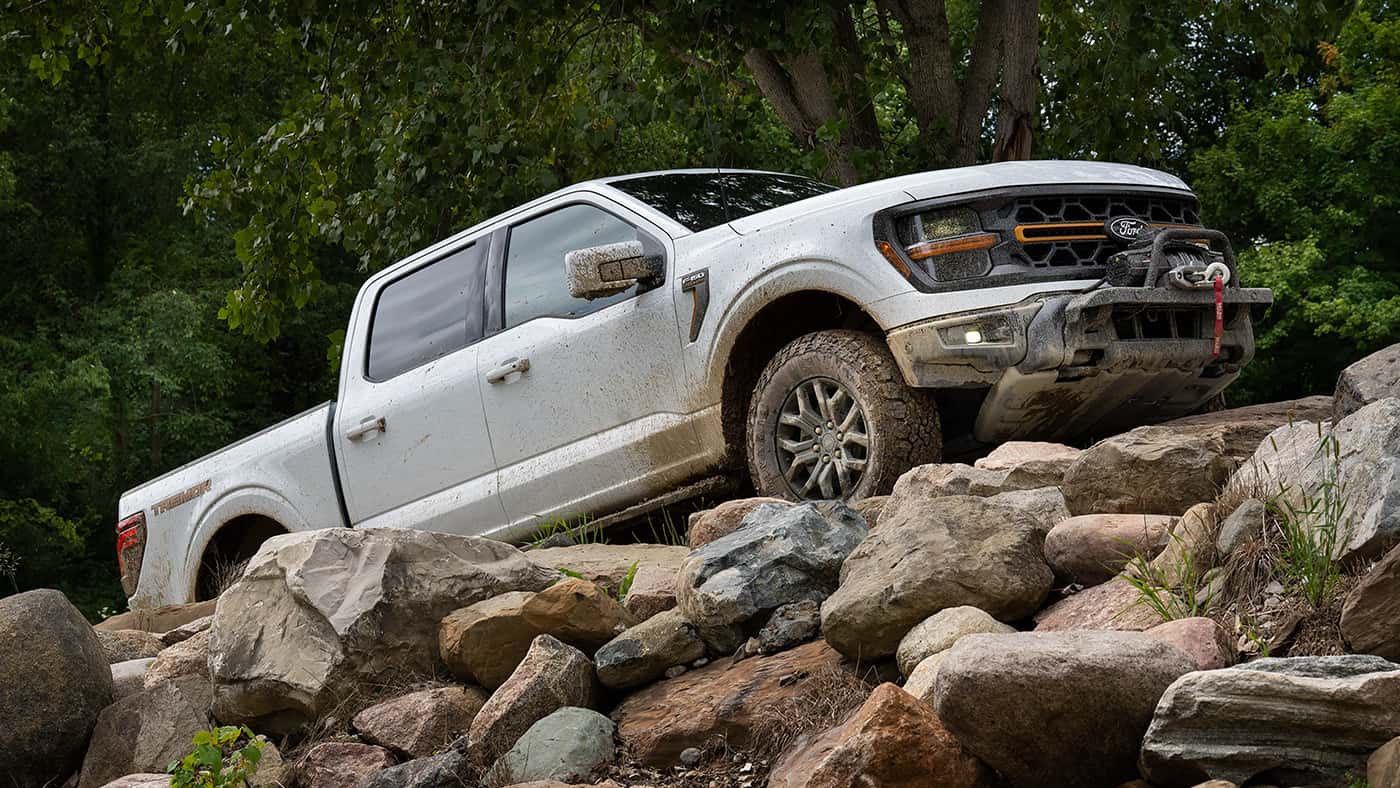 Ford F150 parked on a rocky slope