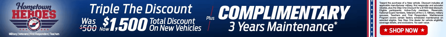 Triple your military discount to $1500 PLUS complimentary 3 years maintenance at Step One Ford Crestview in Crestview, Florida