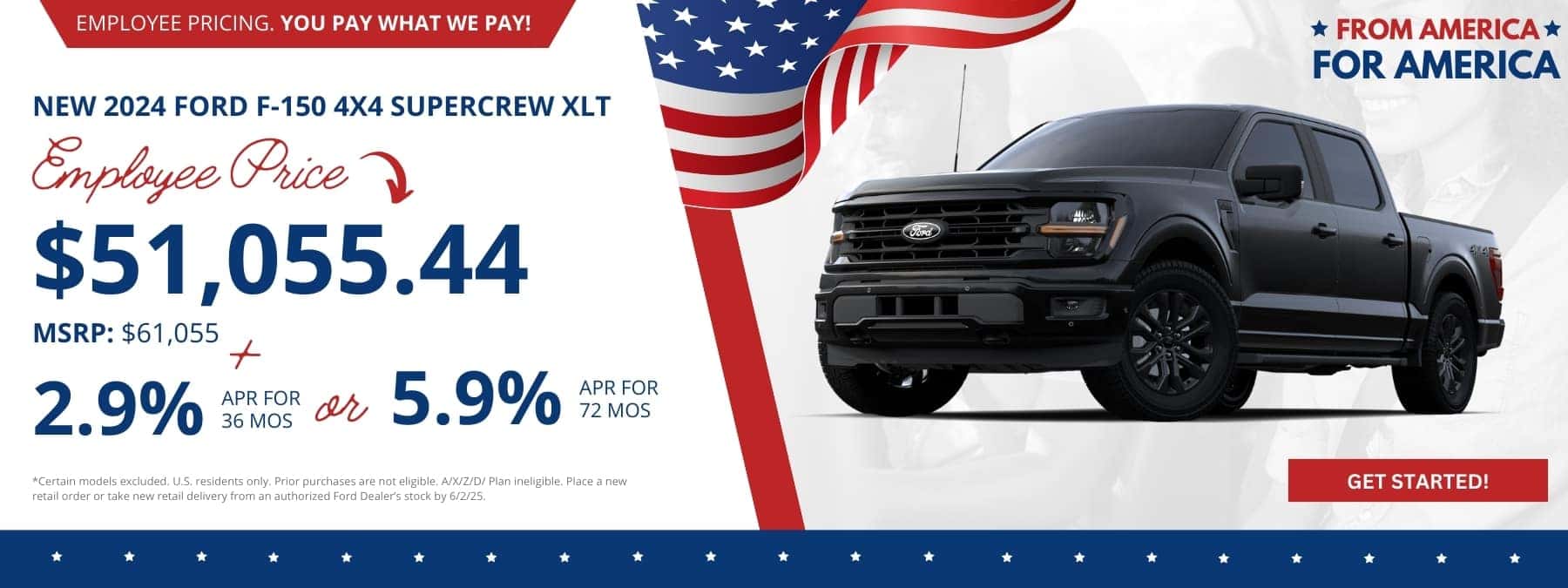 Buy a New 2024 Ford F-150 4x4 SuperCrew XLT - MSRP $61,055 Employee Price $51,055.44 PLUS 2.9% 36 months OR 5.90% 72 months at Step One Ford Crestview in Crestview, FL. Select the image to view matching inventory.