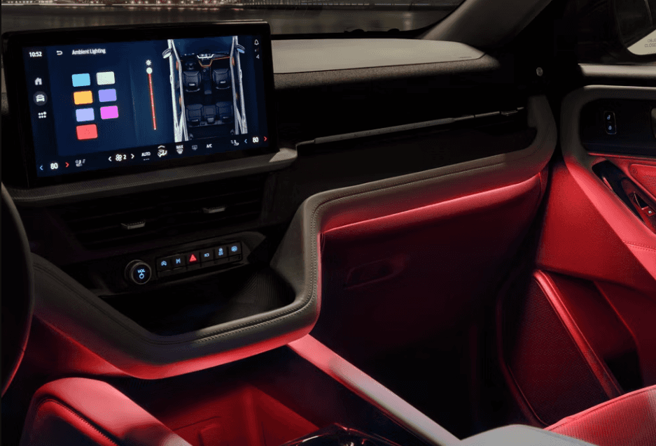 Ambient lighting and touchscreen controls inside the 2026 Ford Explorer for Ford of Cookeville.