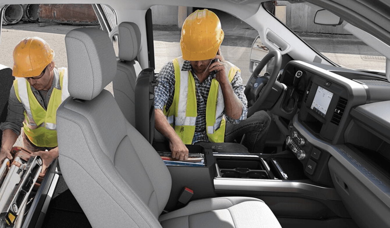 2026 Ford Super Duty Chassis Cab work truck interior with storage and tech at Ford of Cookeville TN