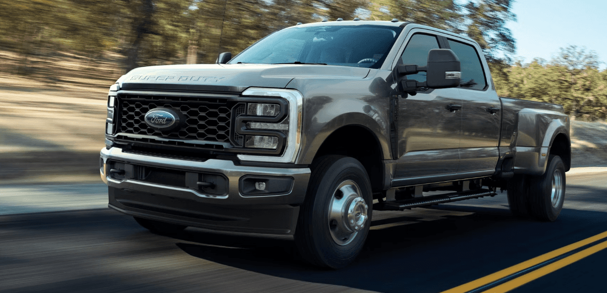 2026 Ford F250 Super Duty driving on highway.
