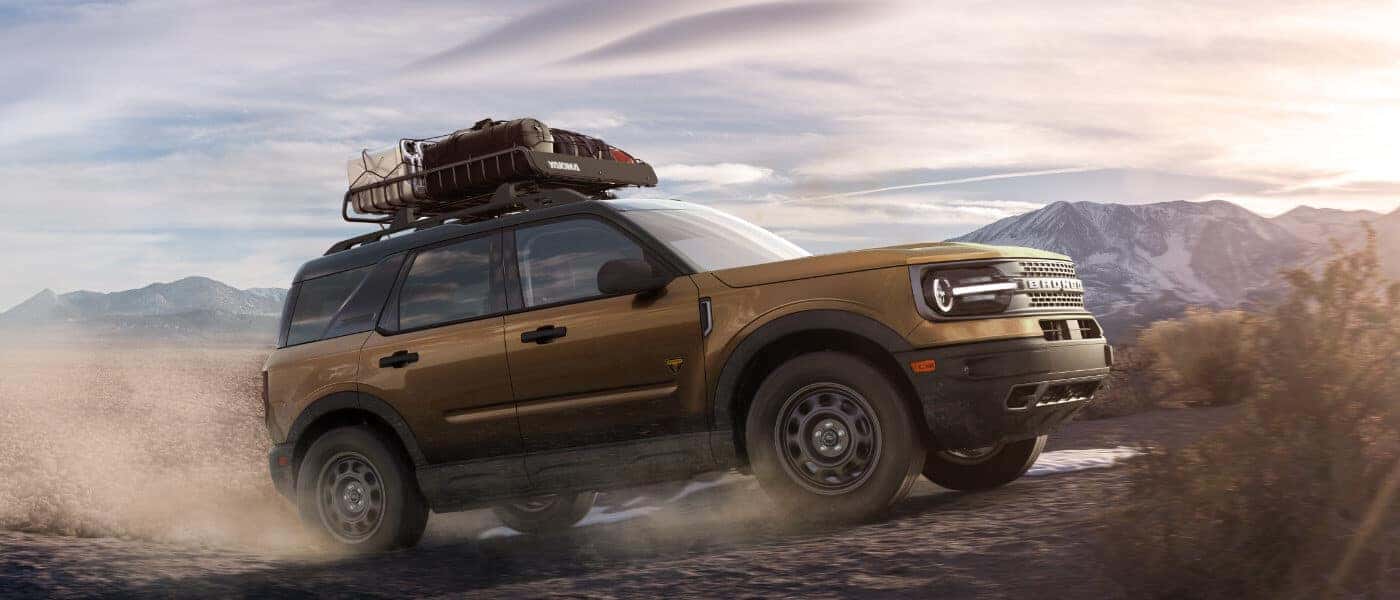 2024 Ford Bronco Sport exterior driving in desert with luggage rack