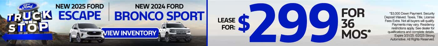 New 2025 Ford Escape and 2024 Bronco Sport Lease for $299 for 36 Months*