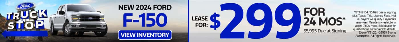 New 2024 Ford F-150 Lease for $299 for 24 Months* $5,995 Due at Signing