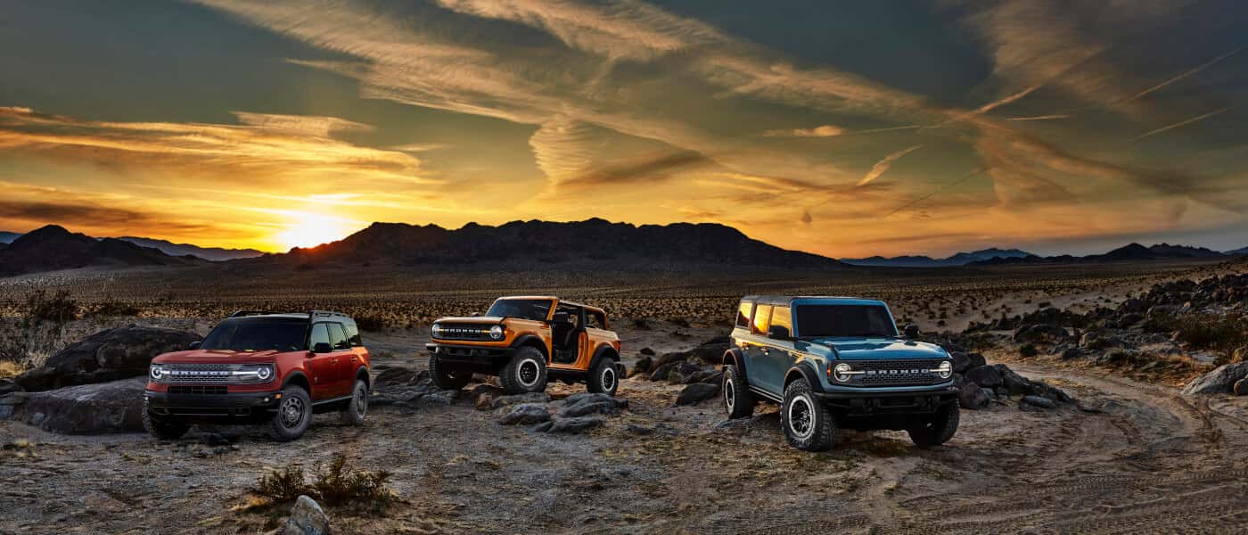 2026 Ford Bronco lineup in the desert