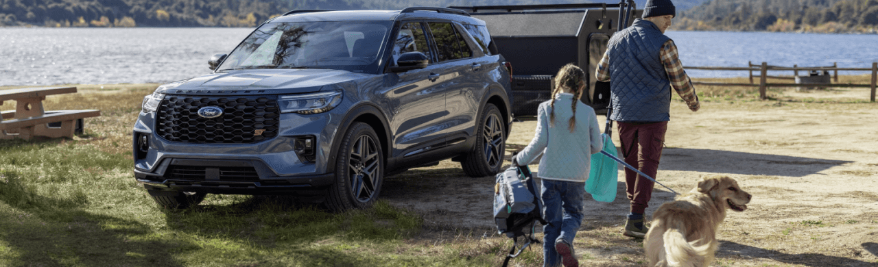 A 2024 Ford Explorer SUV parked on a scenic overlook near Douglas County, Iowa